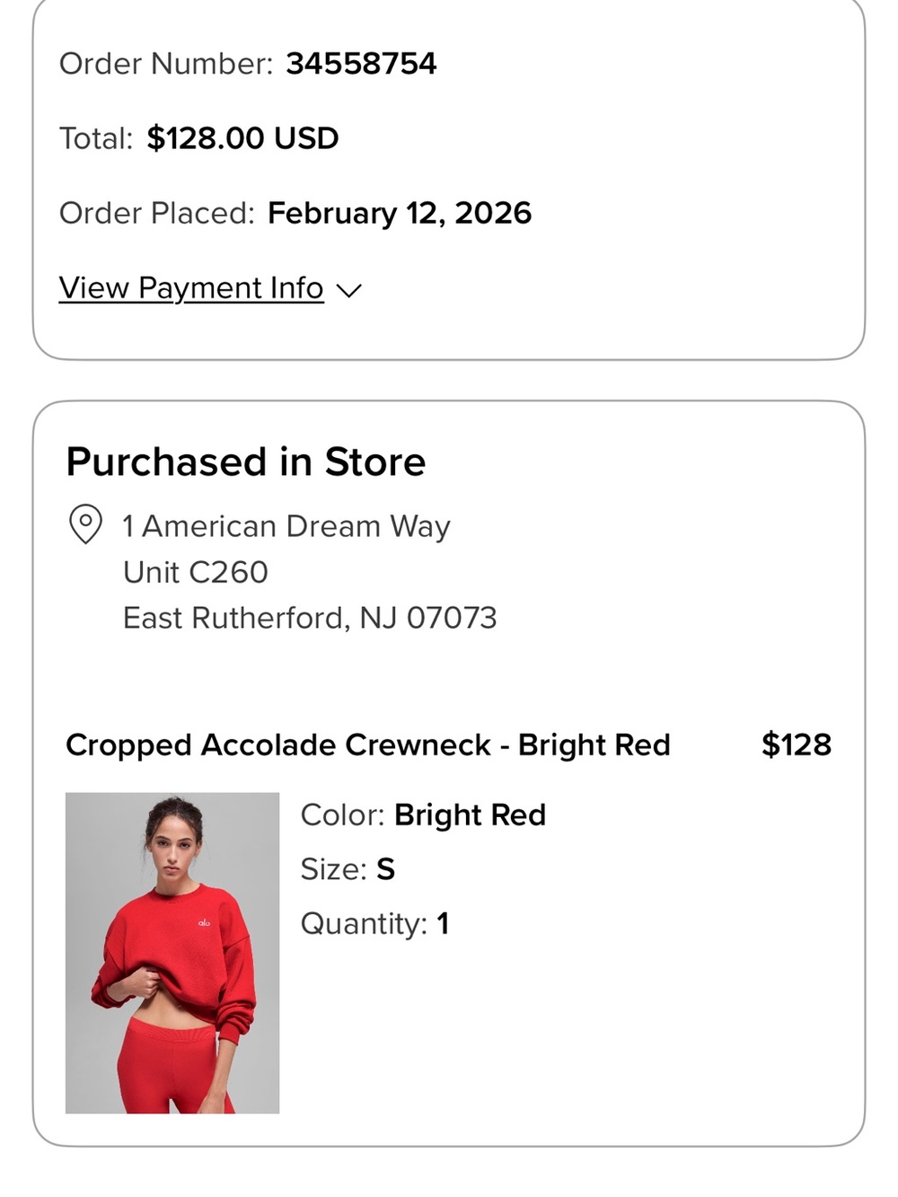ALO Yoga Red Cropped Crew Sweatshirt - Picture 3 of 3